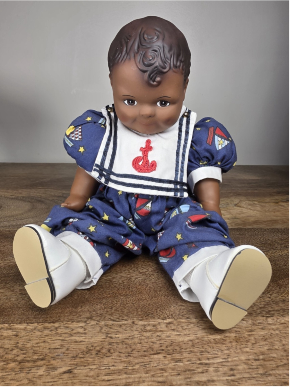 Vintage 1991 Daisy Kingdom Daisy Baby Doll 12" Black Hair Sailor Nautical Outfit